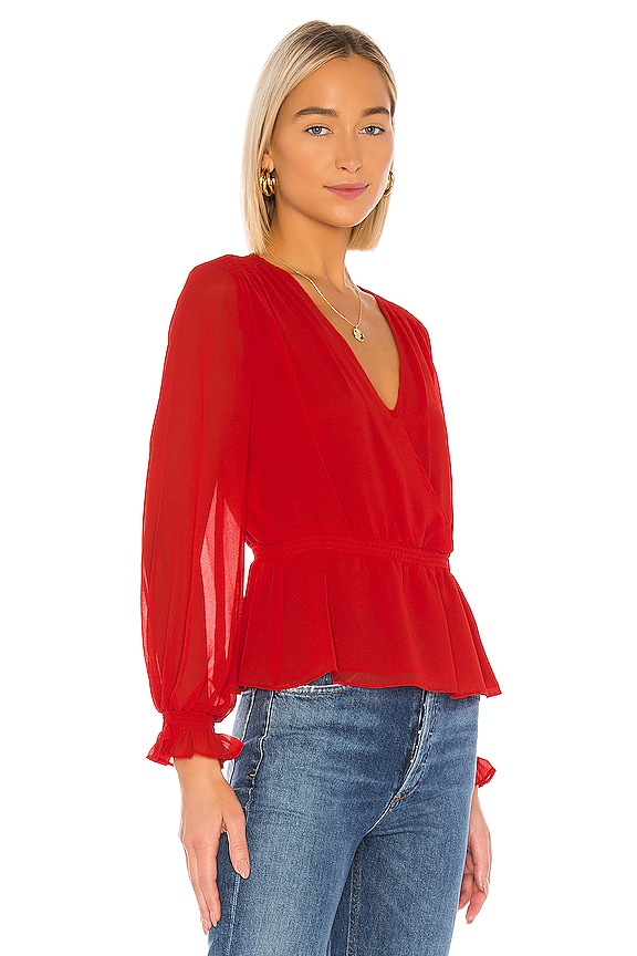 view 2 of 4 Cinched Waist Wrap Front Blouse in Cherry Red