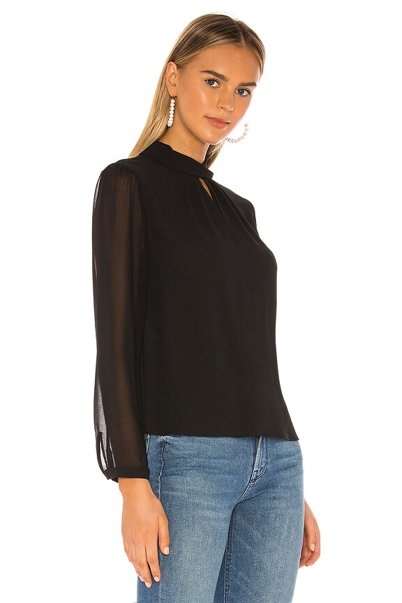 view 2 of 4 Sheer Sleeve Keyhole Blouse in Rich Black