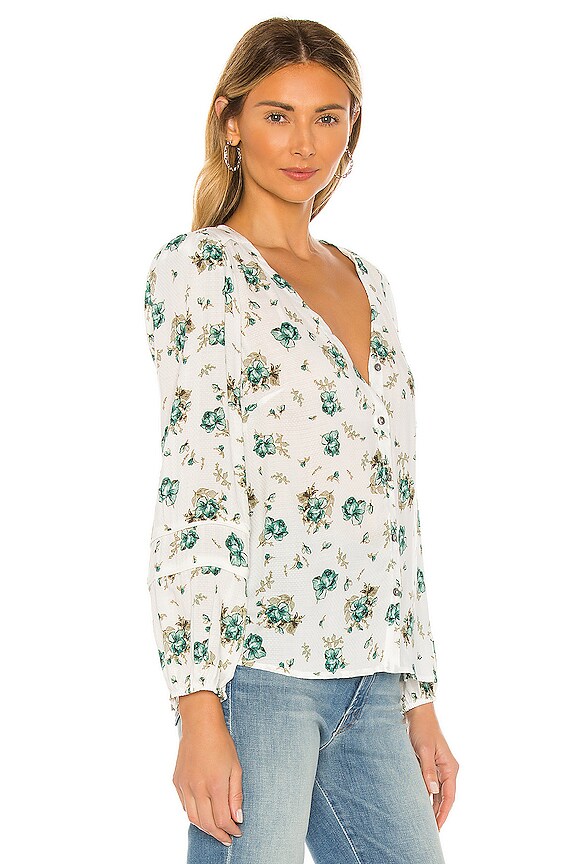 view 2 of 4 Contrast Piped Blouse in White Blue Floral