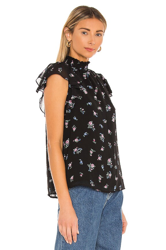 view 2 of 4 Flutter Sleeve Smocked Neck Top in Petite Calico Roses