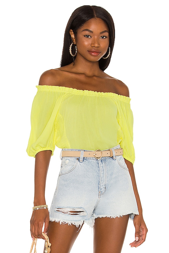 view 1 of 4 Off Shoulder Smock Blouse in Citrus Yellow