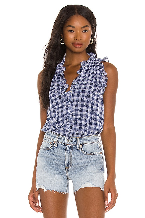 view 1 of 4 V Neck Ruffle Top in Gingham Floral