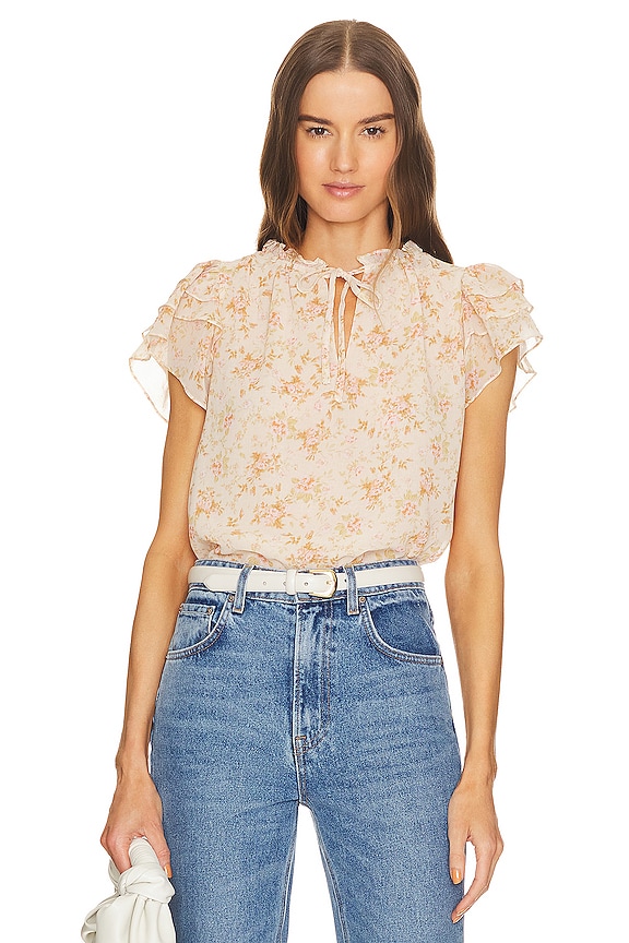 view 2 of 5 TOP MANCHES ÉVASÉES AVEC LIEN À L'ENCOLURE in Petal Pink