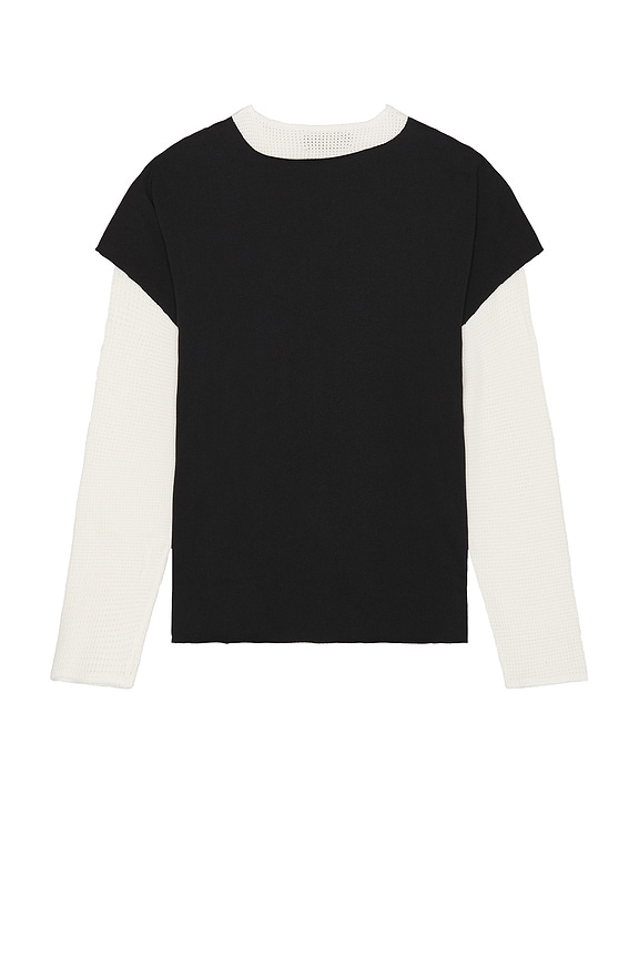 view 2 of 4 Double Layer Distressed Tee in Black & Salt White