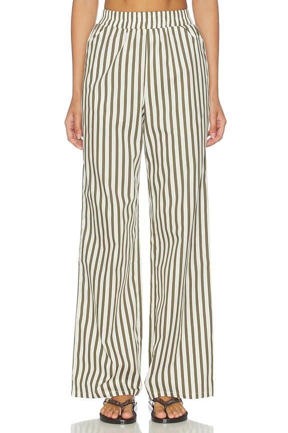view 1 of 6 Jessie Wide Leg Beach Trouser in Olive Stripe