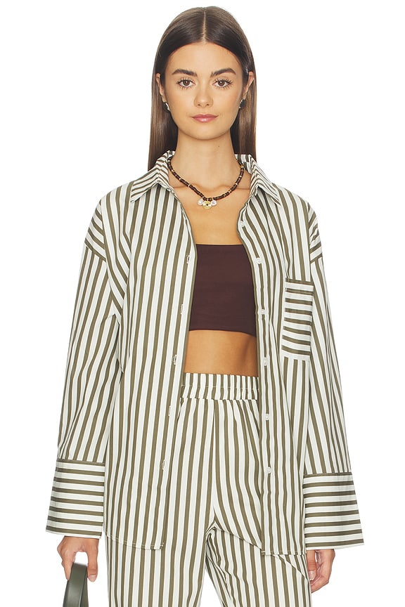 view 1 of 6 Jessie Oversize Beach Shirt in Olive Stripe
