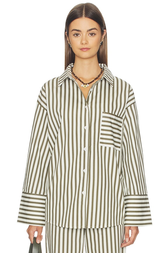 view 2 of 6 Jessie Oversize Beach Shirt in Olive Stripe