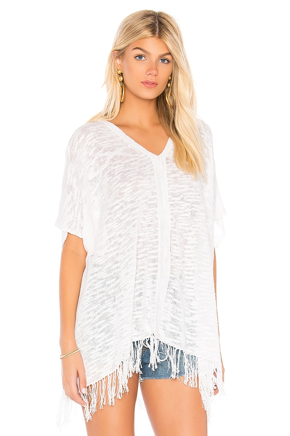 view 2 of 3 Fringe Poncho in White