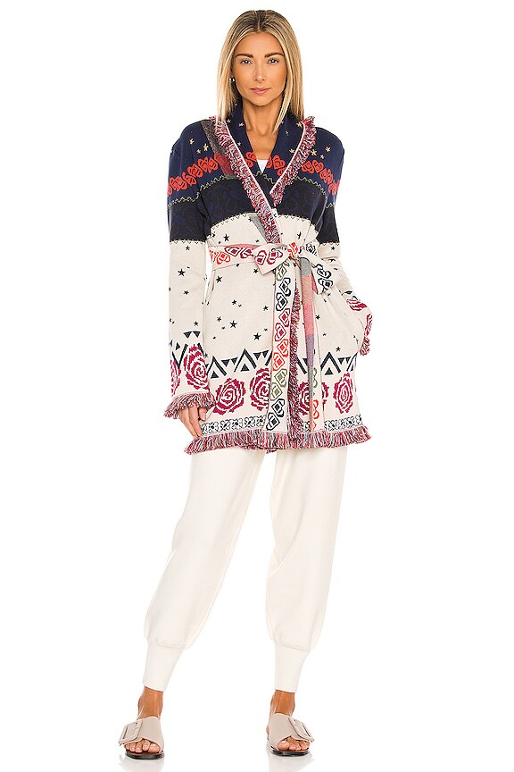 view 2 of 5 Jacquard Belted Cardigan in Cream Multi