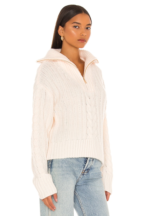 view 2 of 4 Cable Half Zip Pullover in Chalk