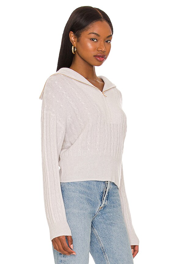 view 2 of 4 CASHMERE CABLE QUARTER ZIP セーター in Light Heather Grey