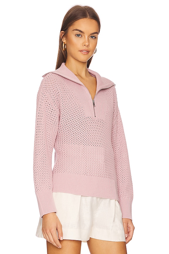 view 2 of 4 Mix Stitch Half Zip Sweater in Rose Pink