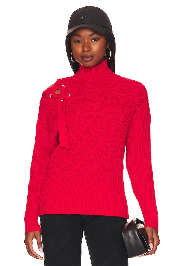view 1 of 4 Shoulder Lace Cable Pullover in Lipstick
