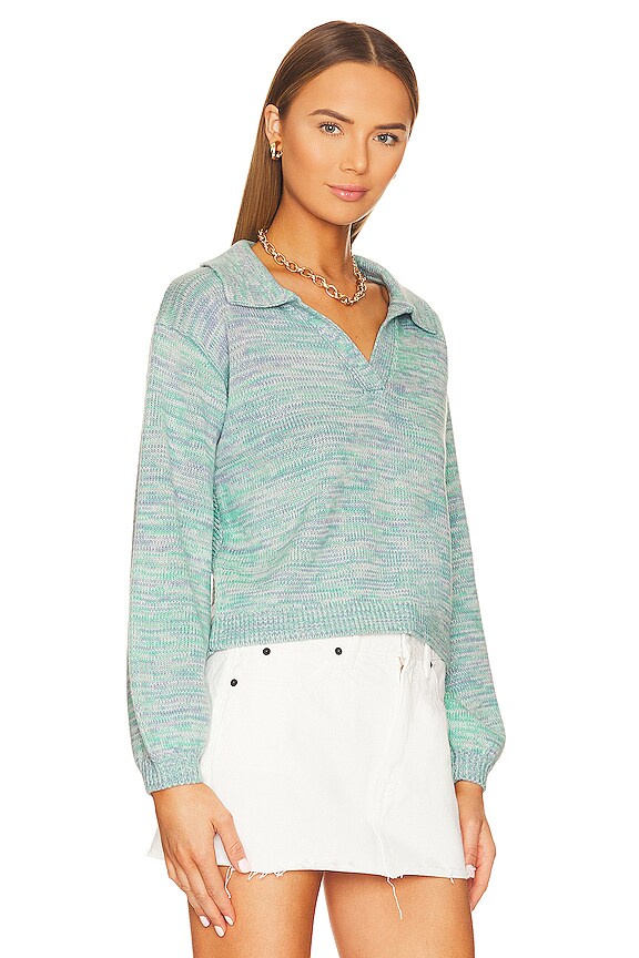 view 2 of 4 Lattice Split Neck Collar Pull Over in Cyan Multi