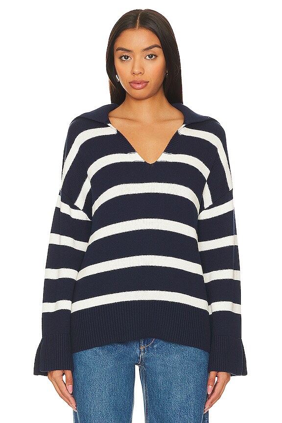 view 2 of 5 Meredith Stripe Polo Pullover Sweater in Dark Blue Multi