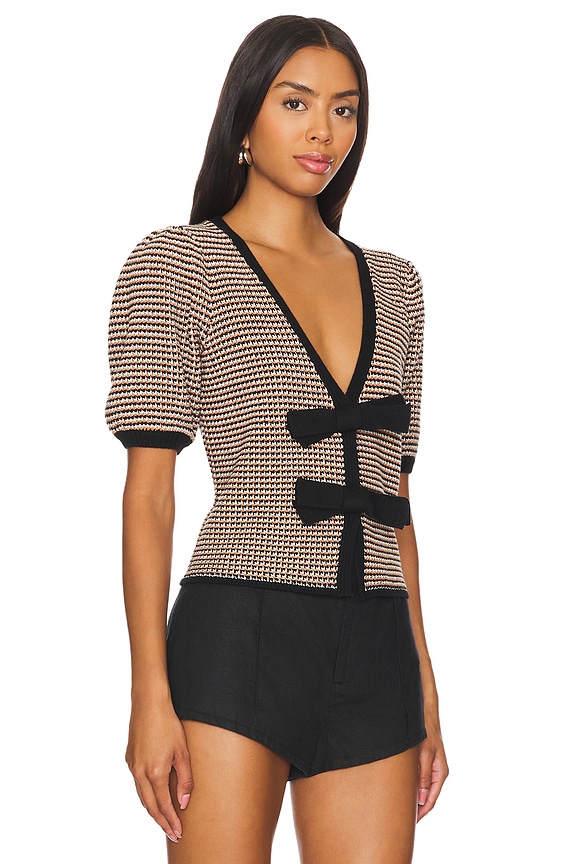 view 2 of 5 Elaine Puff Sleeve Bow Cardi in Sea Salt Multi