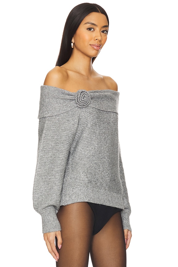 view 2 of 5 Elizabeth Rosettes Off The Shoulder Pullover in Smoke Grey