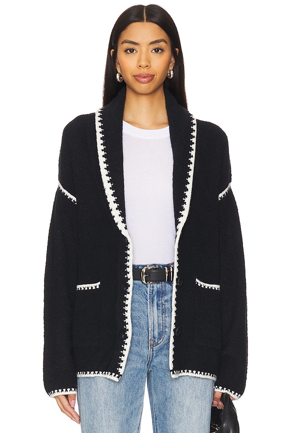 view 2 of 6 Tierney Boucle Coatigan W Scarf in Black Multi