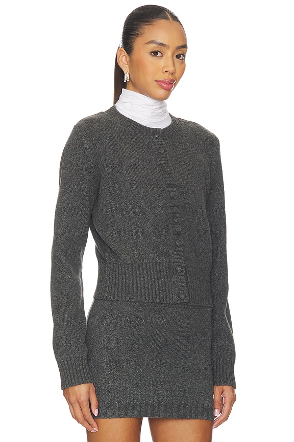 view 2 of 4 Covered Button Cardigan in Charcoal Grey