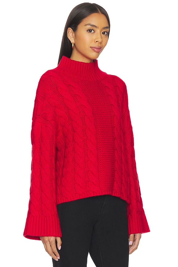 view 2 of 4 Adalynn Oversized Chunky Cable Mock Neck Pullover in True Red