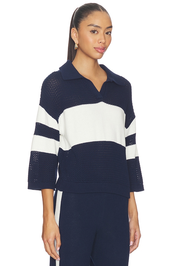 view 2 of 4 Zuri Johnny Collar Mesh Rugby Pullover in Dark Blue Combo