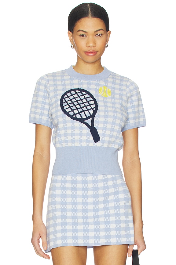 view 1 of 5 Volley Graphic & Beaded Sweater Top in Blue Heron Combo