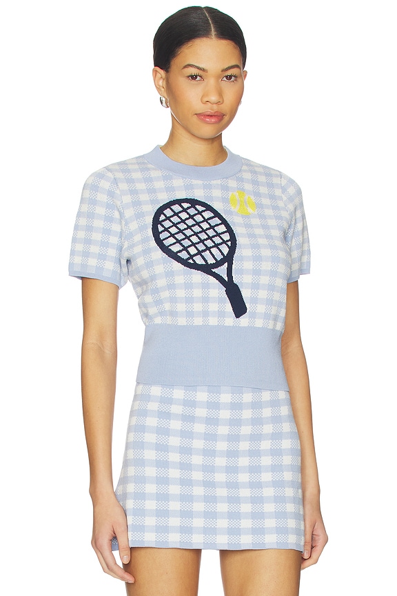 view 2 of 5 Volley Graphic & Beaded Sweater Top in Blue Heron Combo