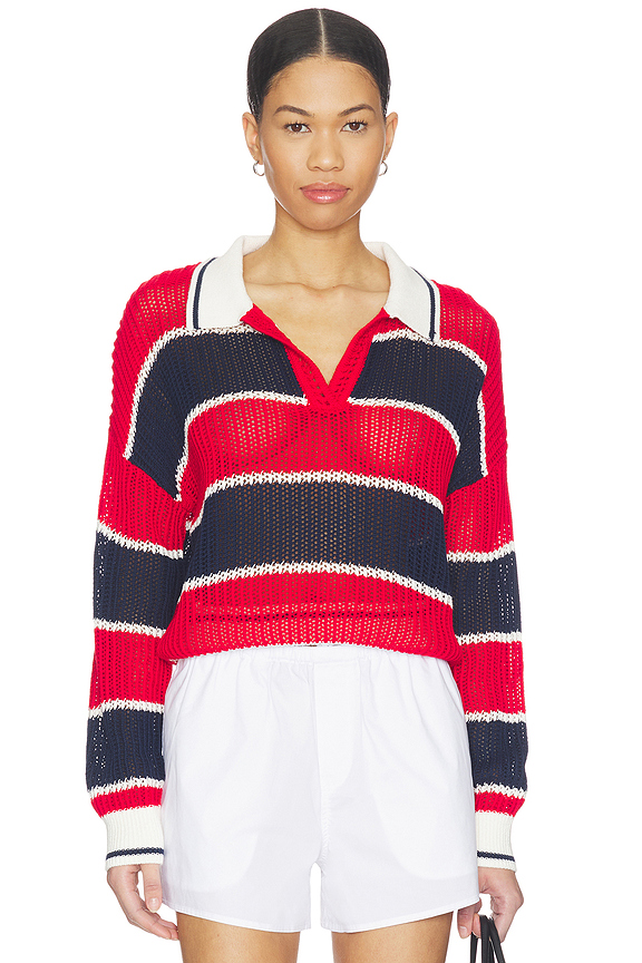 view 1 of 4 Alexa Rugby Stripe Polo Pullover in Racing Red Combo