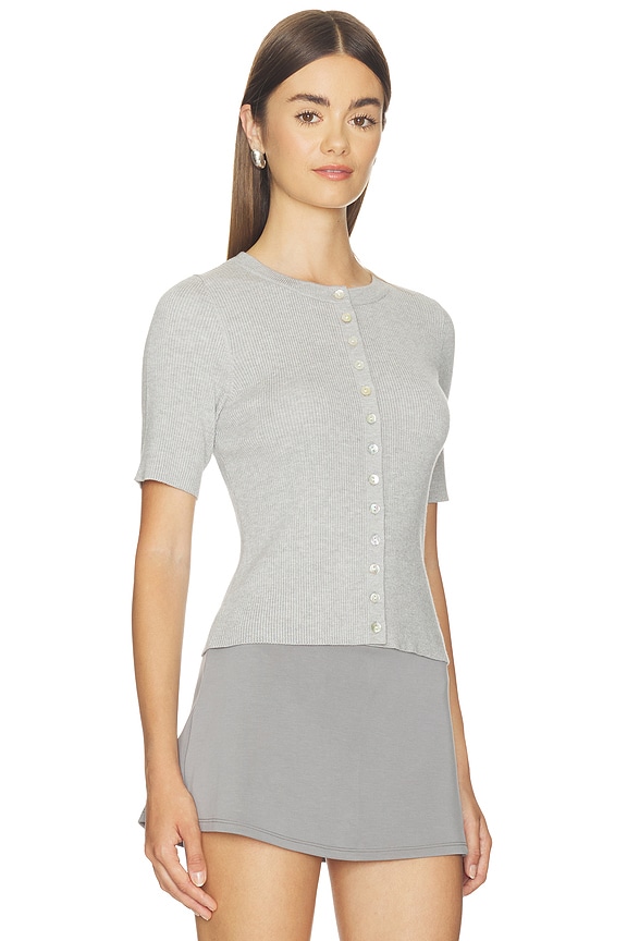 view 2 of 4 Georgie Elbow Sleeve Button Down Cardigan in Grey Pearl