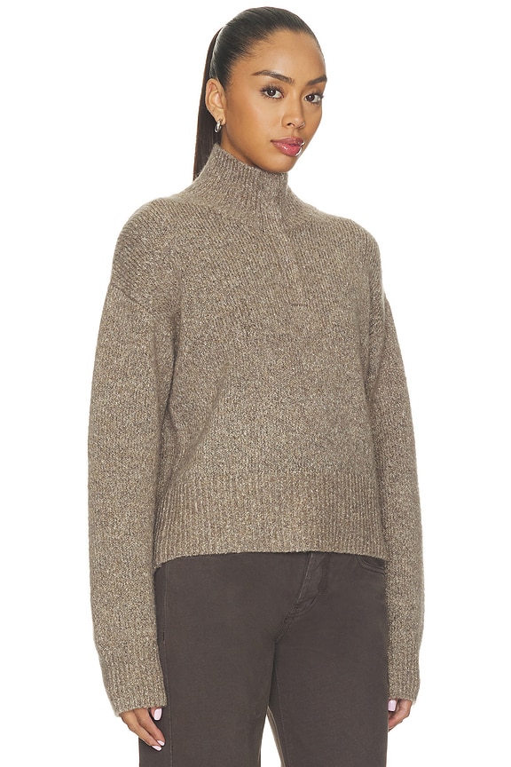 view 2 of 4 Boxy Snap Front Henley Sweater in Mushroom Melange