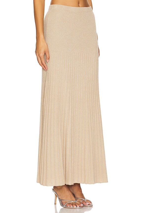 view 2 of 6 Eloise Lurex Maxi Pleated Skirt in Gilded Beige