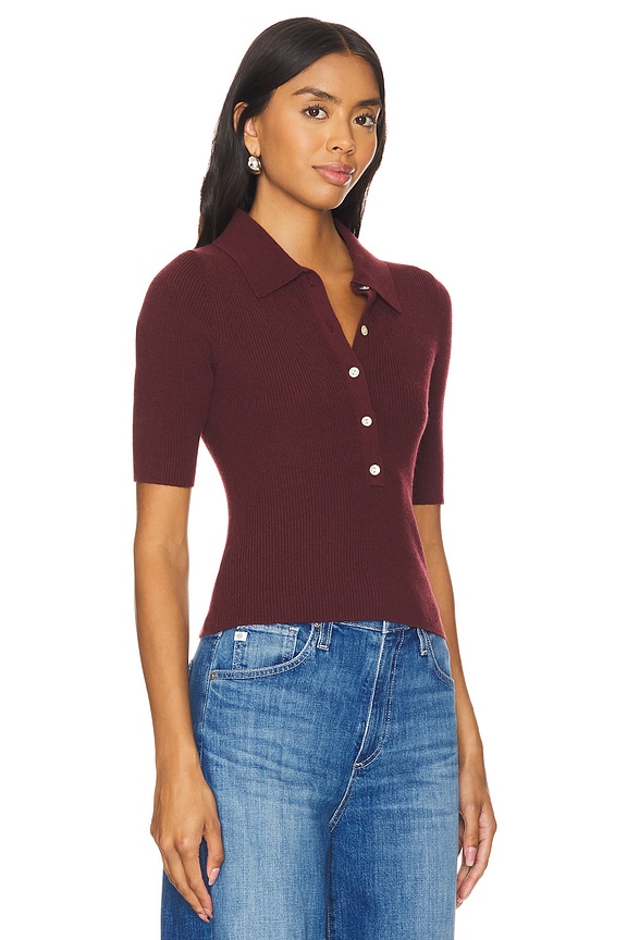 view 2 of 4 Ginny Short Sleeve Johnny Collar Top in Oxblood