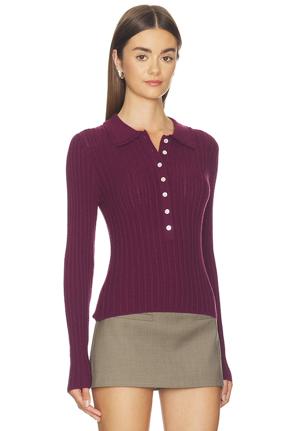 view 2 of 4 Tabitha Crochet Collar Long Sleeve Henley in Italian Plum