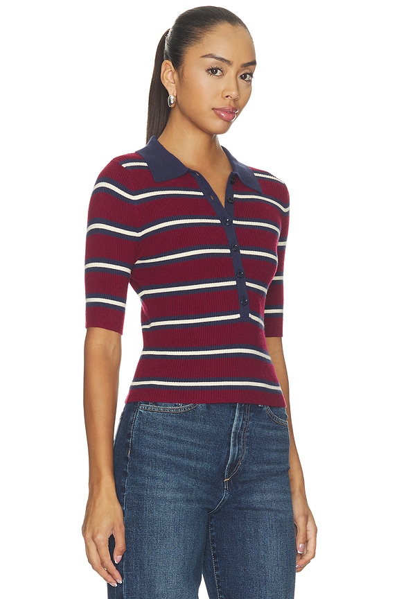 view 2 of 4 Imogen Rib Stripe Fitted Polo in Dark Cherry Stripe
