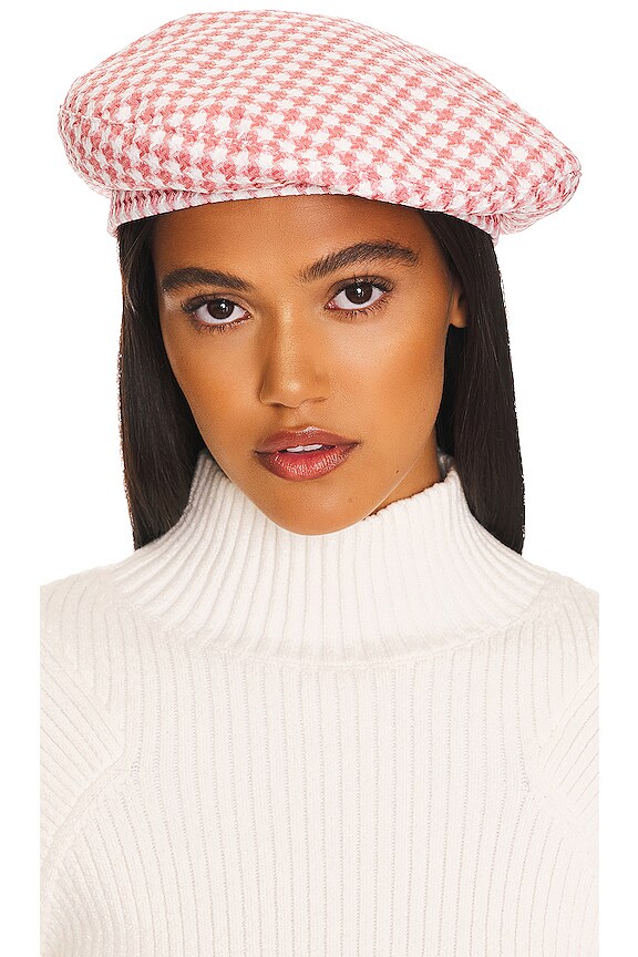 view 1 of 3 Gingham Beret in Pink & White