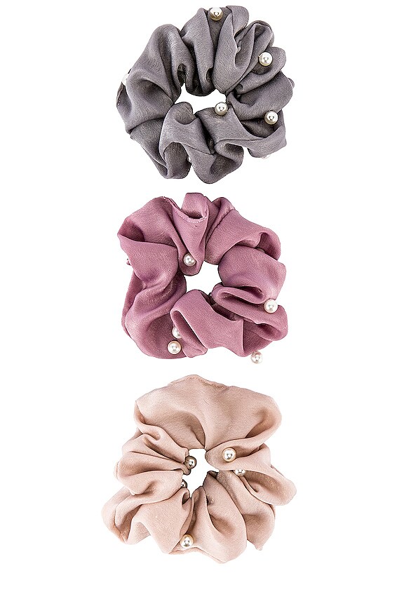 view 2 of 2 Pearl Scrunchie Set in Beige, Pink & Grey