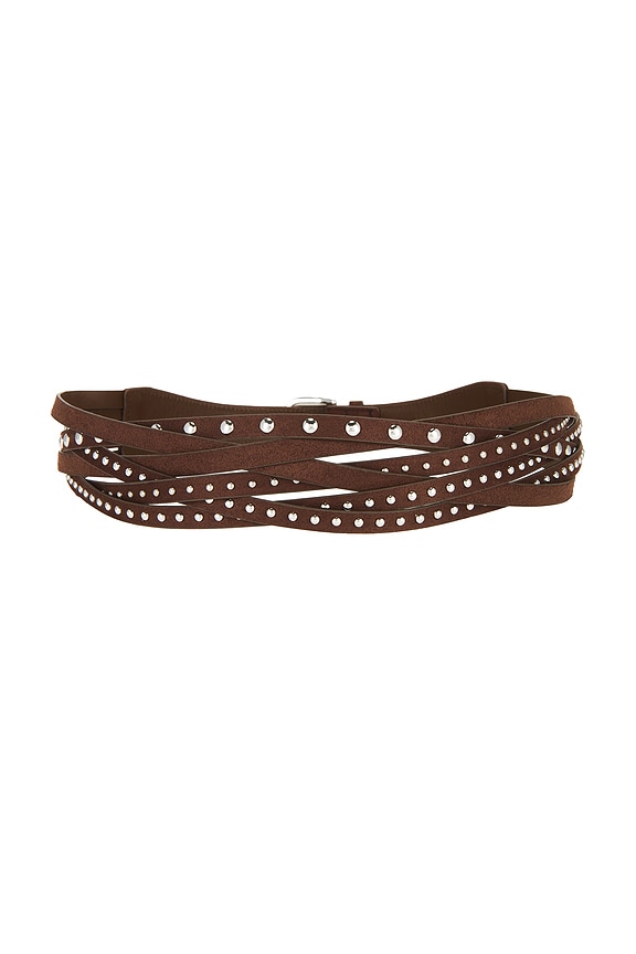 view 2 of 3 Suedette Studded Belt in Dark Brown
