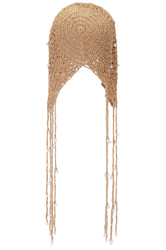 view 2 of 3 GORRO COTTON CROCHET HOODS WITH FAUX PEARL DETAILS in Brown