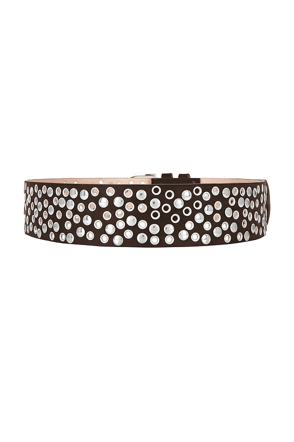 view 2 of 3 Studded Brown Suede Belt With Mixed Metal Grommets in Dark Brown