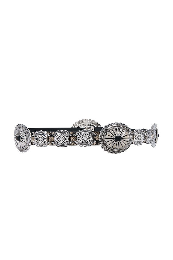 view 2 of 3 Snakeskin Belt With Ornate Silver Conchos And Black Stone Buckle in Snake & Black