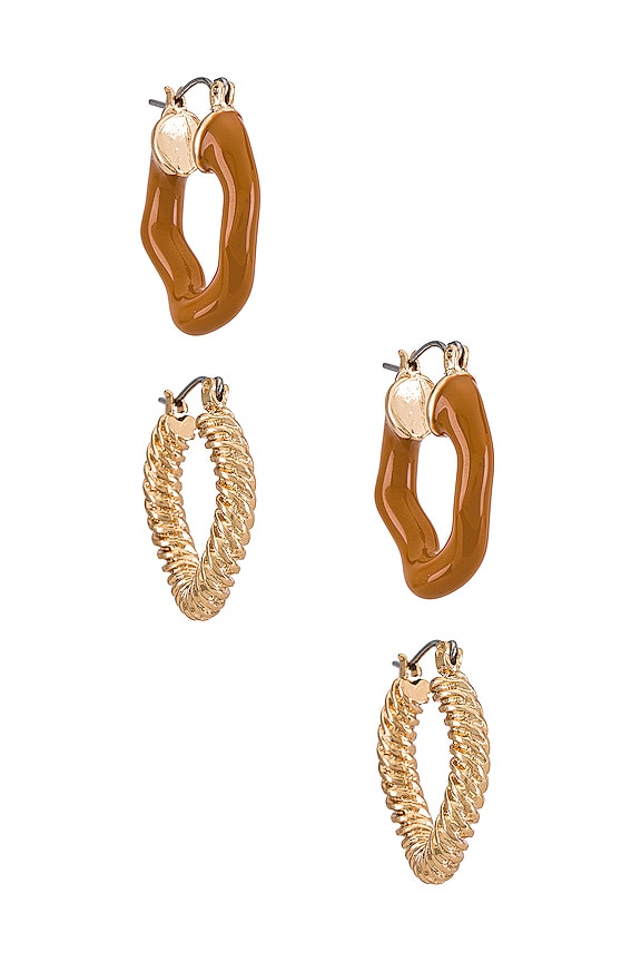 view 1 of 2 Paris Hoops Earring Set in Brown