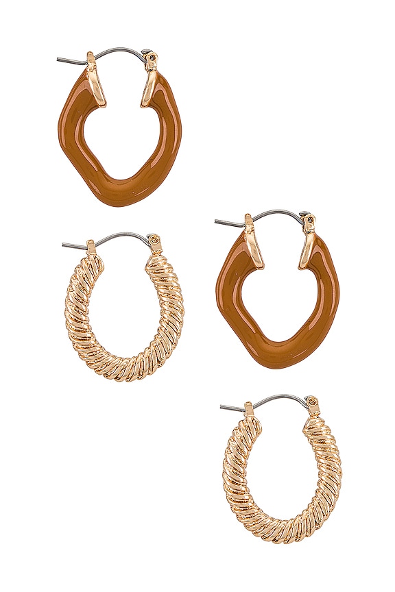 view 2 of 2 Paris Hoops Earring Set in Brown
