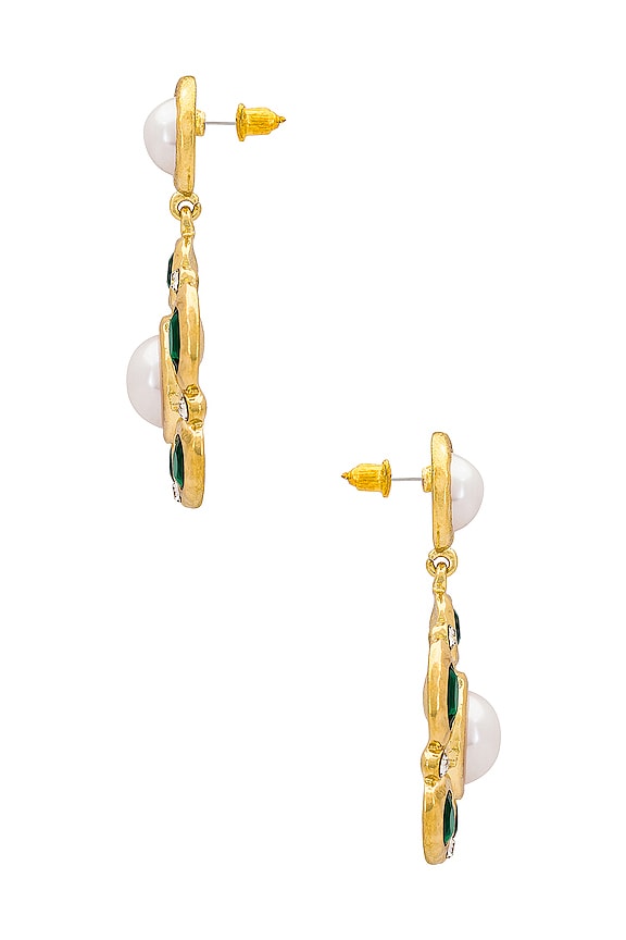 view 2 of 2 Pearl And Stone Drop Earrings in Gold