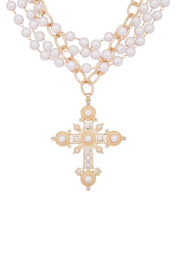 view 2 of 2 Cross Pearl Necklace in Gold