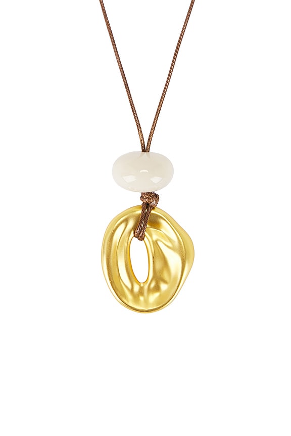 view 2 of 3 Leather Cord Necklace in Gold & Pearl