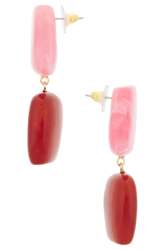 view 2 of 2 Color Blocked Shaped Drop Earrings in Burgundy