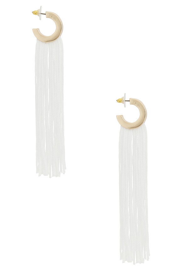 view 2 of 3 Long Flowing Tassels Hoop Earrings in Gold & White