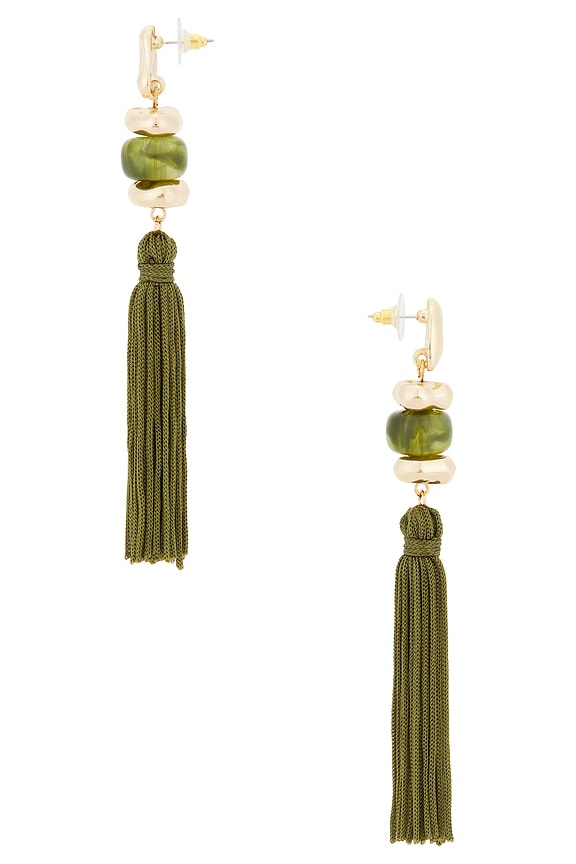 view 2 of 2 Bead Details Tassel Earrings in Gold & Olive