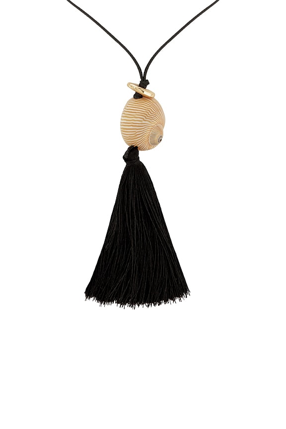 view 2 of 3 Bold Shell Pendant And Long Tassel Accent Statement Necklace in Black