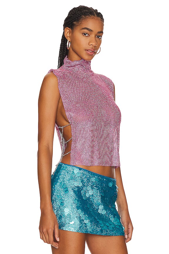 8 Other Reasons Rhinestone Mesh Cowl Neck Top in Pink | REVOLVE